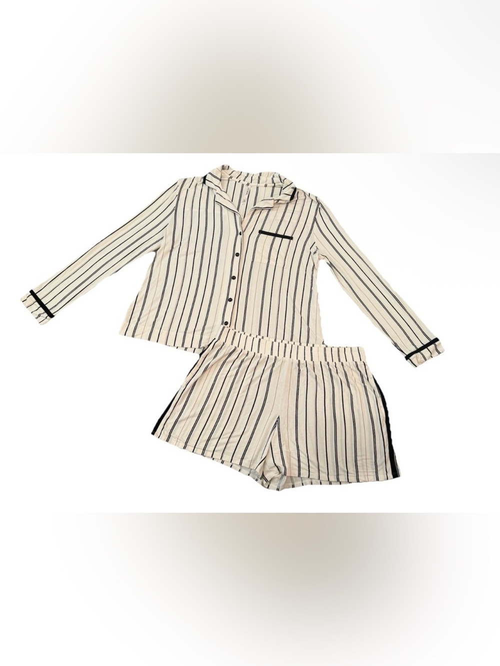 Soma Cool Nights Striped Knit Pajama Set Button Collared Long Sleeve M